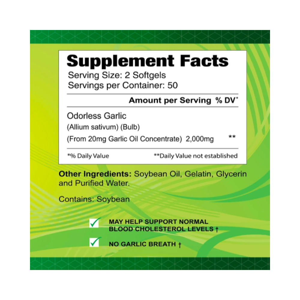 ALFA VITAMINS, Garlic Odorless 2,000mg, 100 Softgel