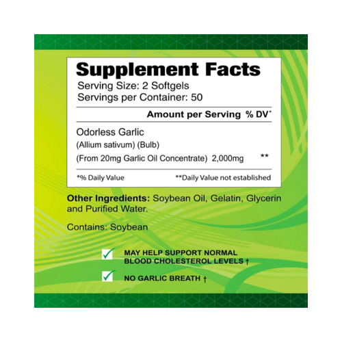 ALFA VITAMINS, Garlic Odorless 2,000mg, 100 Softgel