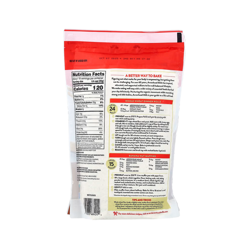 Arrowhead Mills, Organic stone ground whole wheat flour, 22 oz, (1LB 6 oz) 623 g