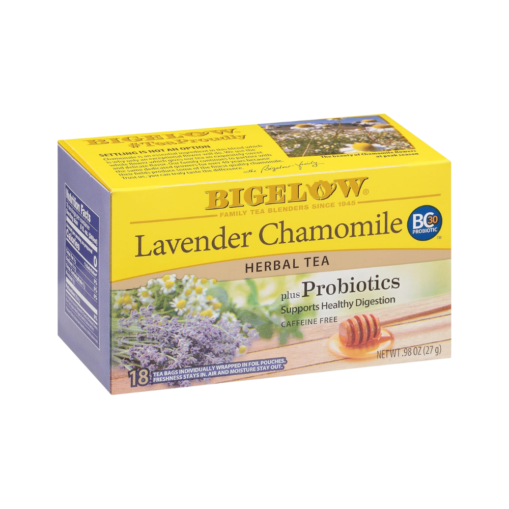 Bigelow, Tea Lavender Chamomile Plus Probiotics Herbal Tea, Caffeine Free with Lavender Chamomile, 18 Count