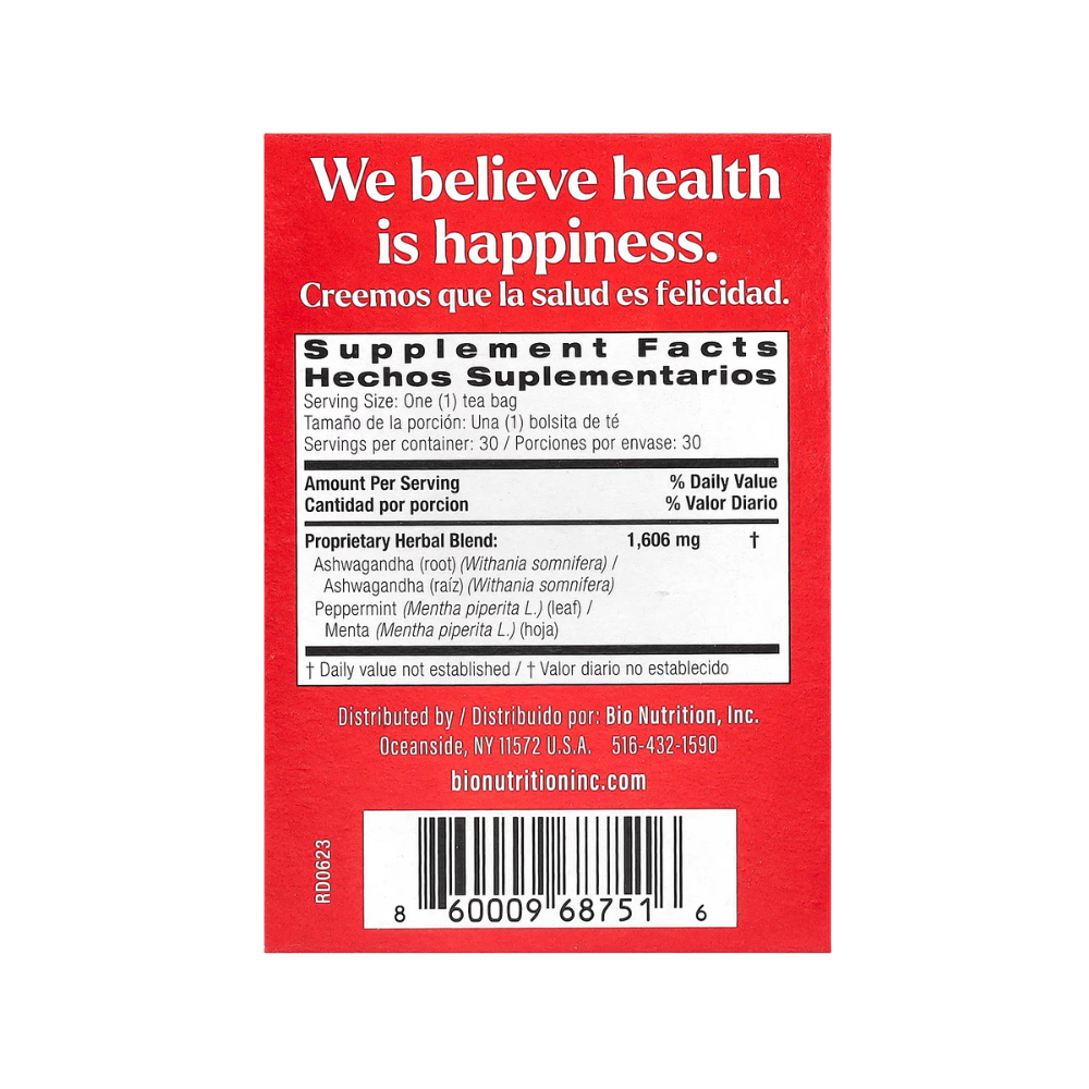 Bio Nutrition, Ashwagandha Tea, Caffeine Free, 30 Tea Bags, 1.7 oz (48.2 g)