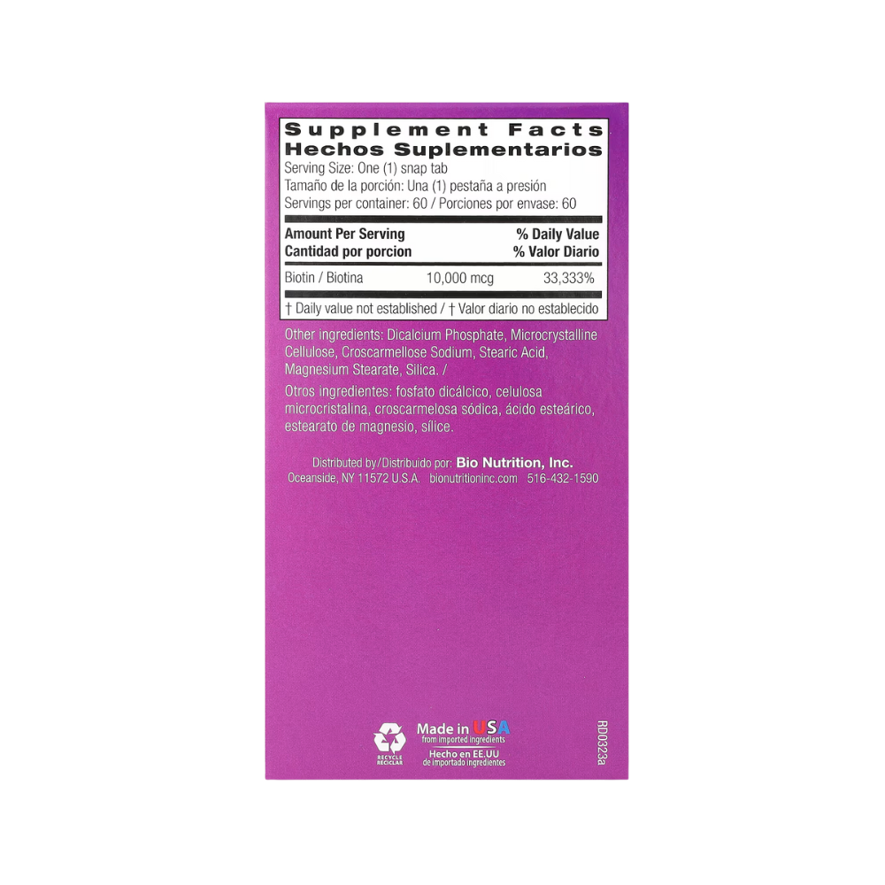 Bio Nutrition, Biotin, Maximum Strength 10,000 mcg, 60 Snap Tabs