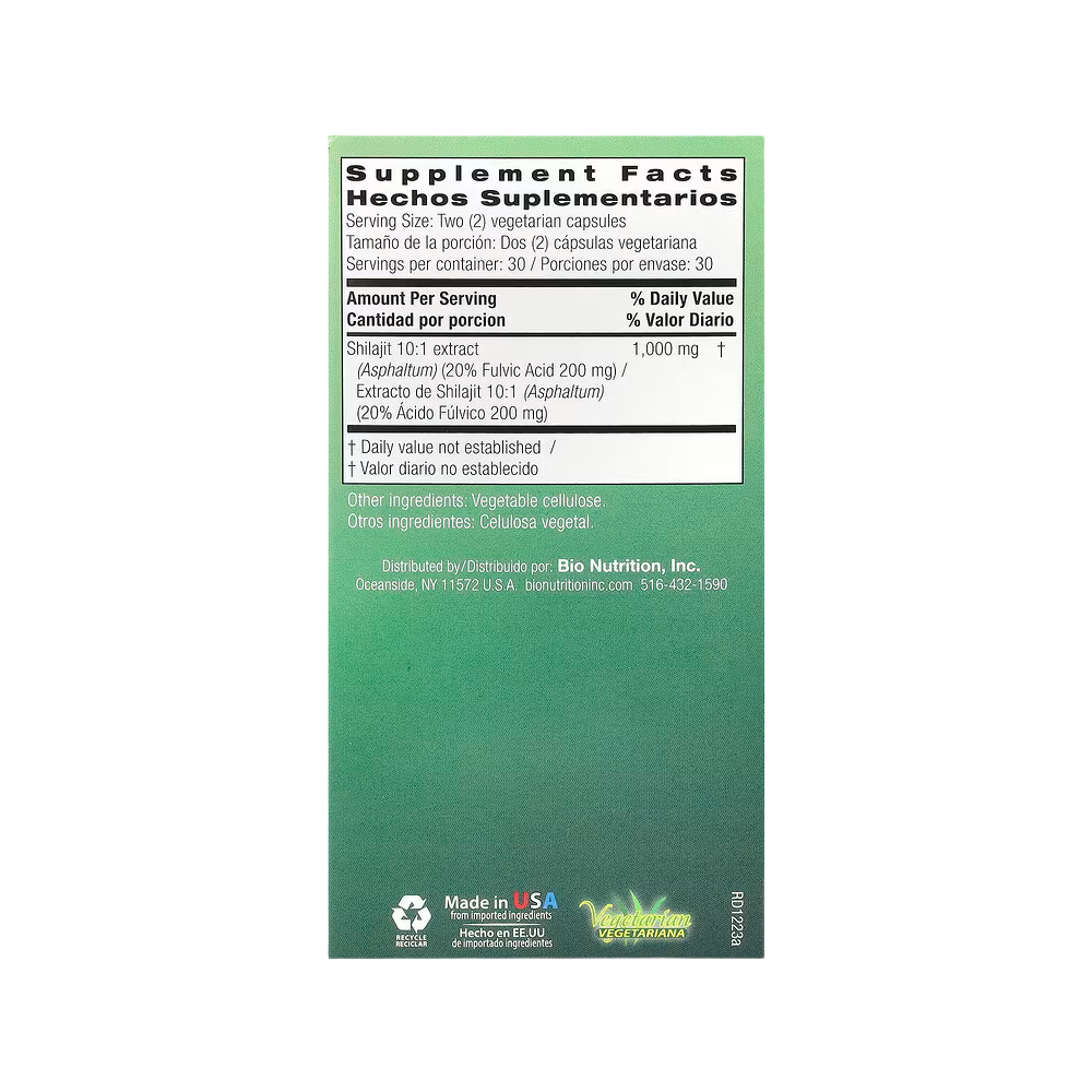 Bio Nutrition, Shilajit (Asphaltum) (500mg per Capsule), 60 Vegetarian Capsules