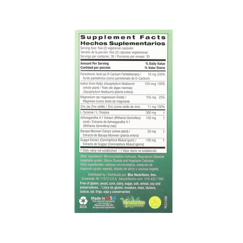 Bio Nutrition, Thyroid Wellness, 60 Vegetarian Capsules