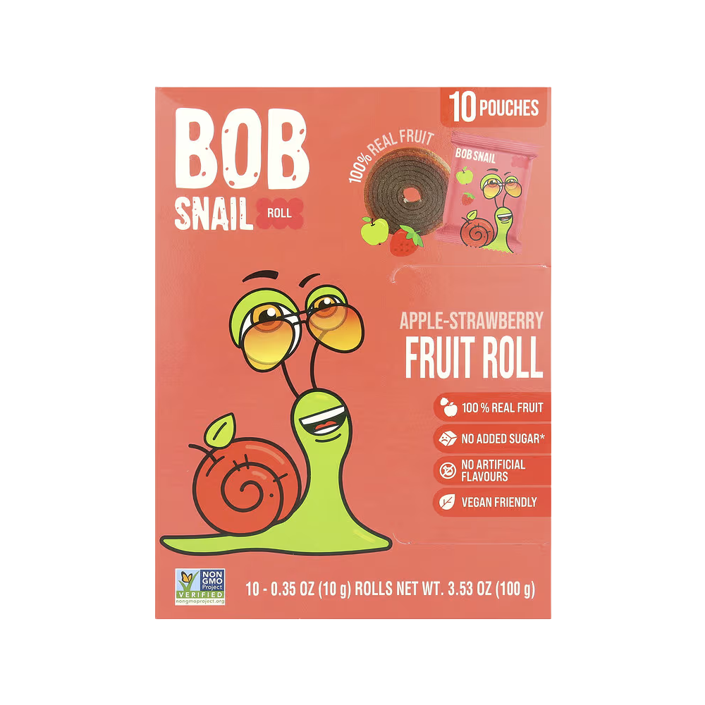 Bob Snail, Fruit Rolls, Apple-Strawberry, 10 Pouches, 0.35 oz (10 g) Each