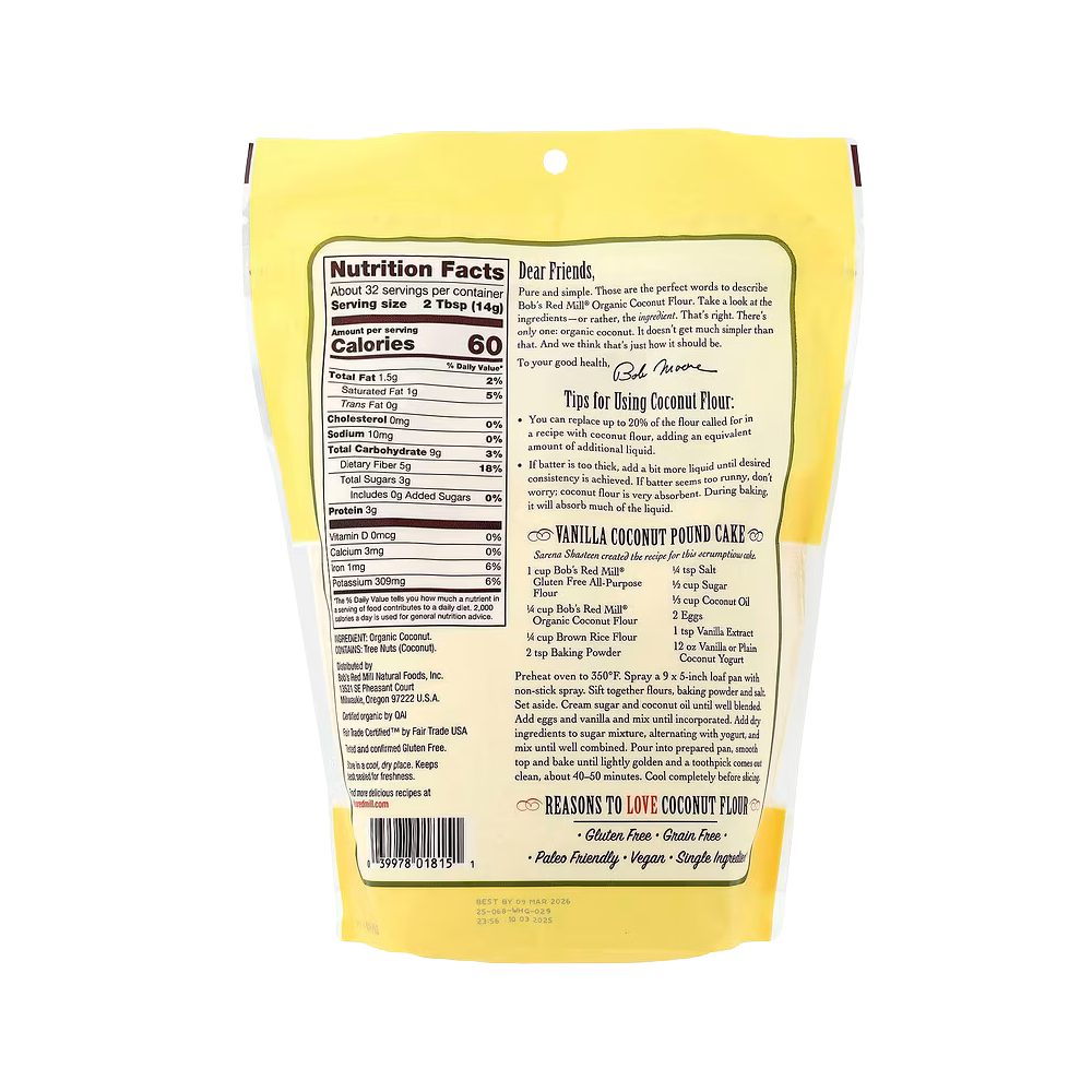 Bob’s Red Mill, Organic Coconut Flour , 16 oz (1lb) 453 g