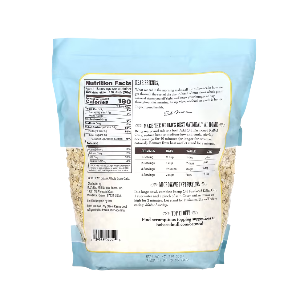 Bob's Red Mill, Organic Old Fashioned Rolled Oats, Whole Grain, 32 oz (907 g)