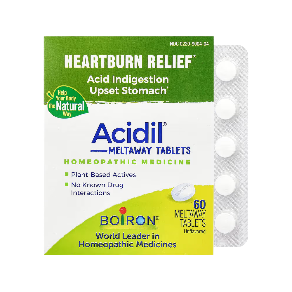 Boiron, Acidil, Heartburn Relief, Unflavored, 60 Meltaway Tablets