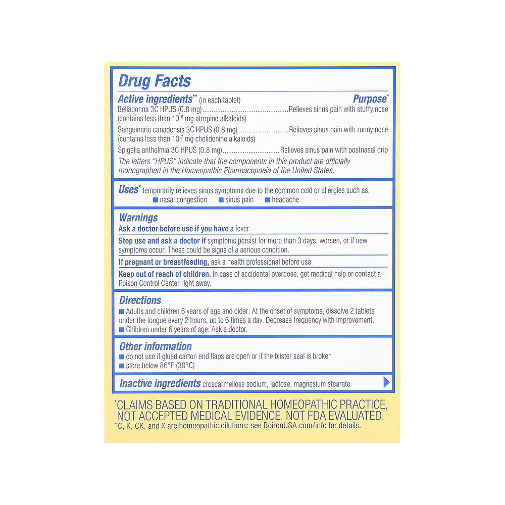 Boiron, SinusCalm®, Sinus Relief, Unflavored, 60 Meltaway Tablets