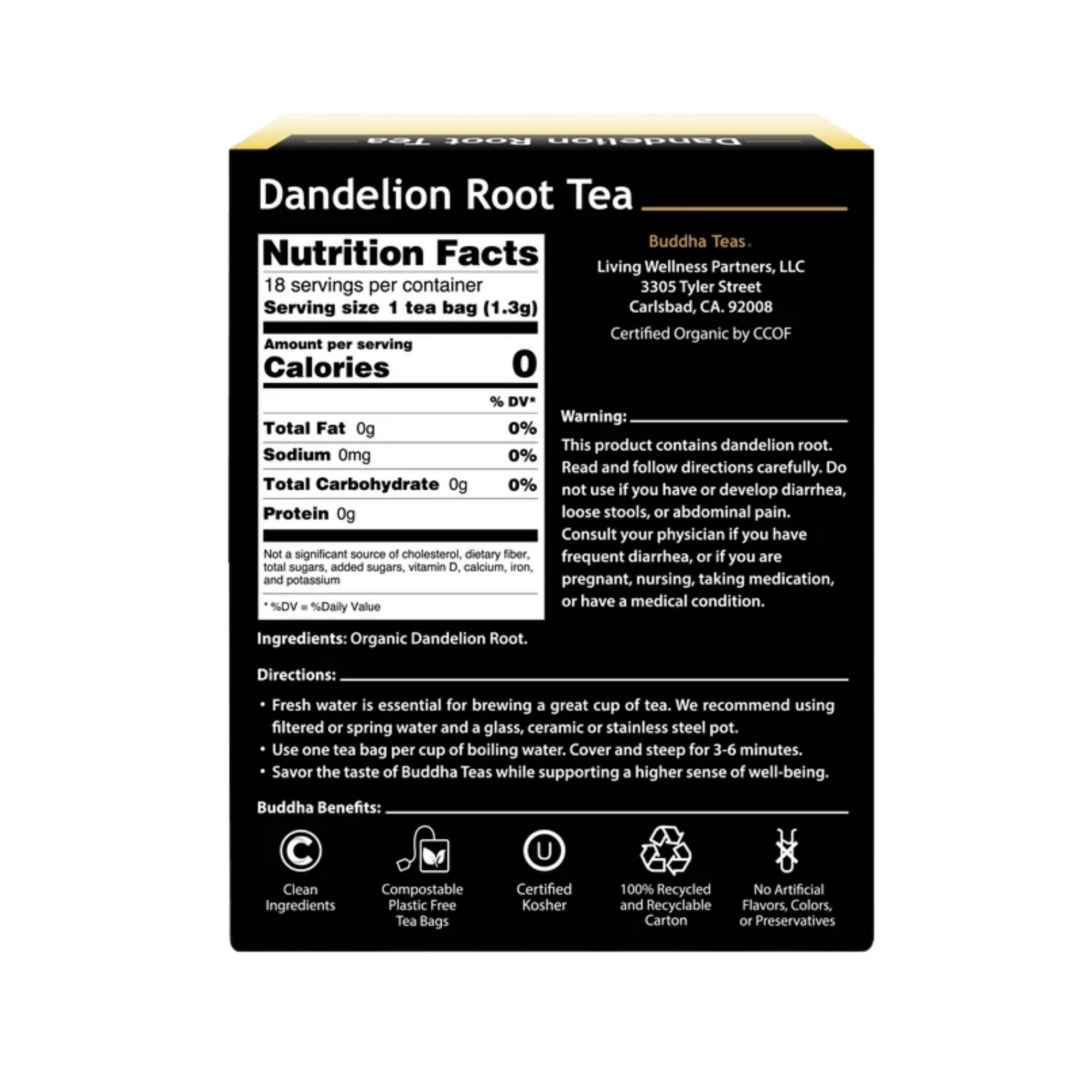 Buddha Teas, Organic Dandelion Root Tea, 18 tea bags