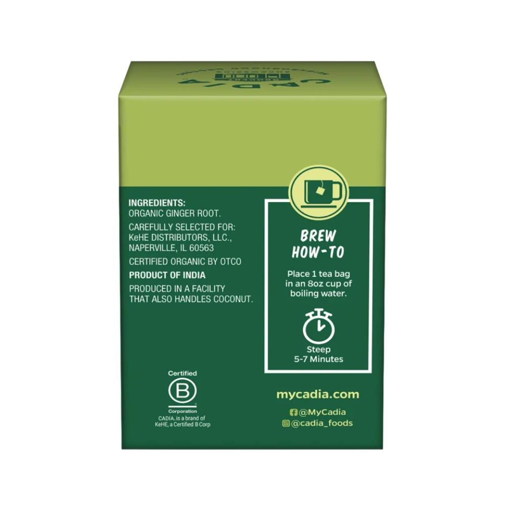 CADIA ORGANIC, Organic Ginger Tea, 16 bags