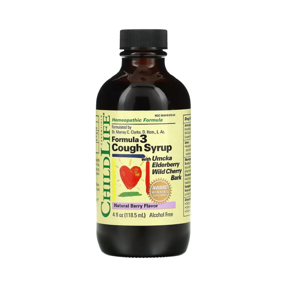 ChildLife Essentials, Formula 3 Cough Syrup with Umcka Elderberry Wild Cherry Bark, Natural Berry, 4 fl oz