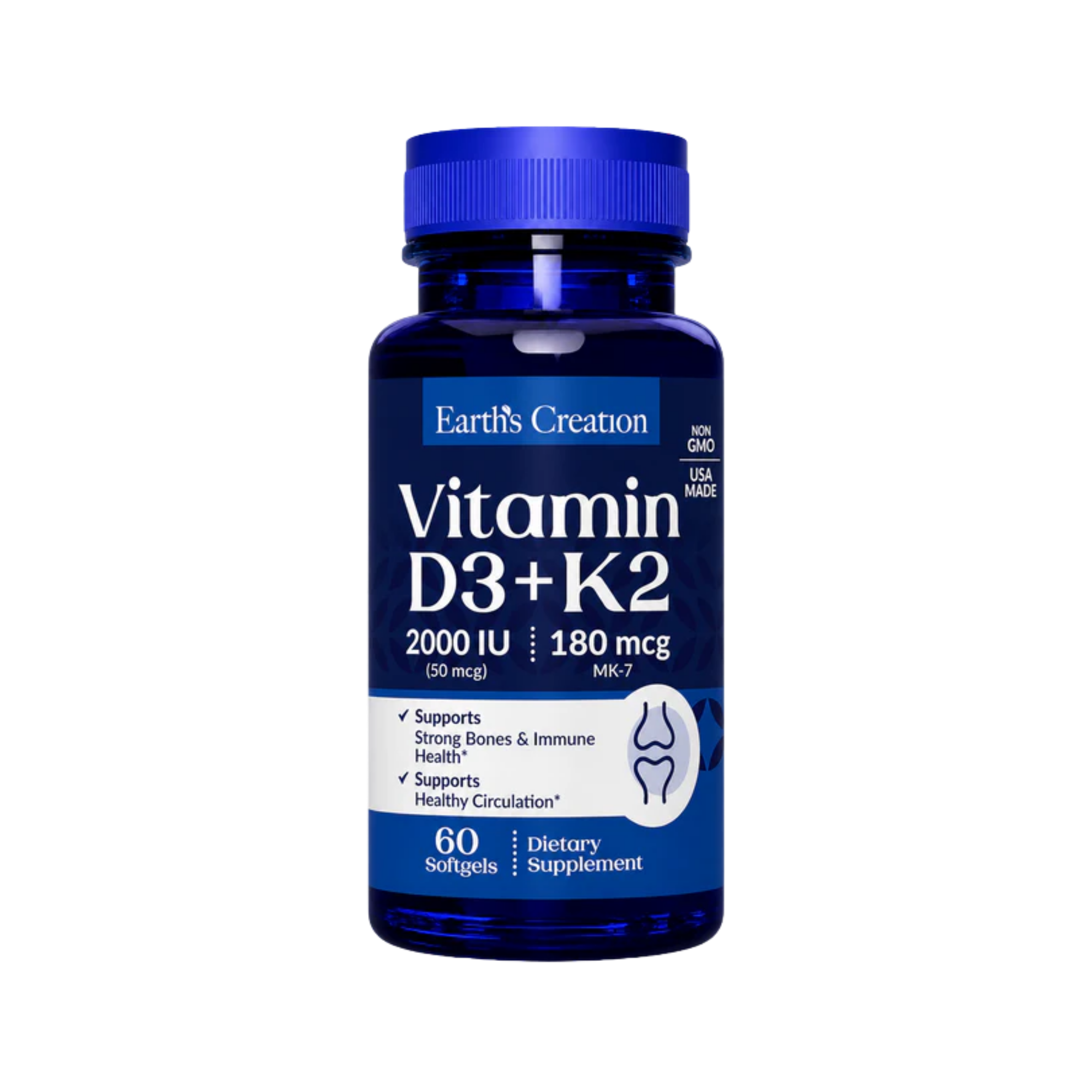 Earth’s Creation, Vitamin D3 + K2, 60 softgels