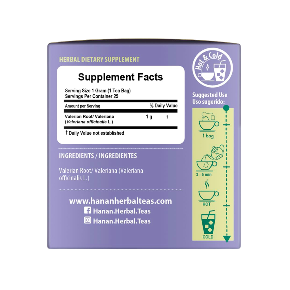 Hanan Peruvian Secrets, Valeriana/ Valerian root, 25 Tea Bags 0.87oz