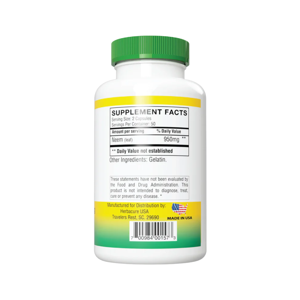 Herbacure, Neem Leaf 475mg, 100 capsules
