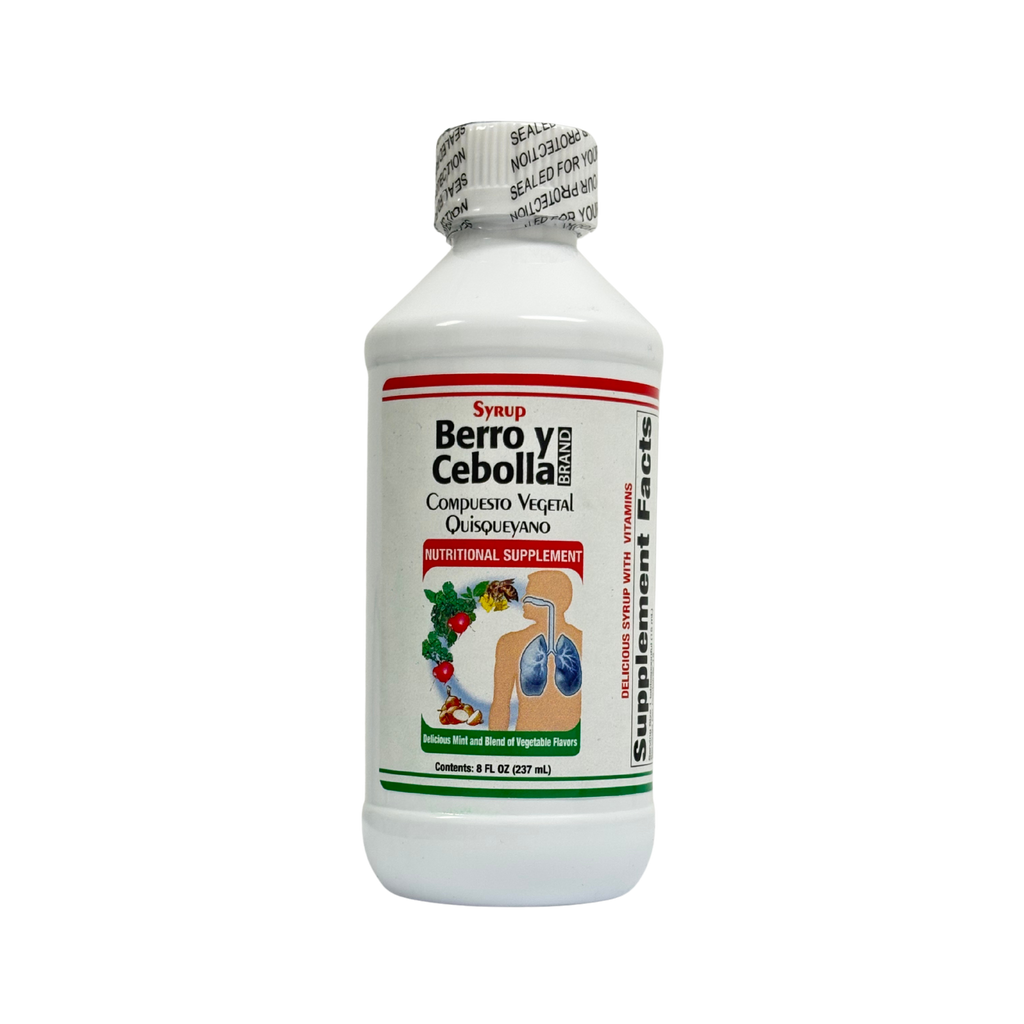 Jarabe Berro y Cebolla, Compuesto Vegetal Quisqueyano, 8oz, Mint and Vegetable Flavor