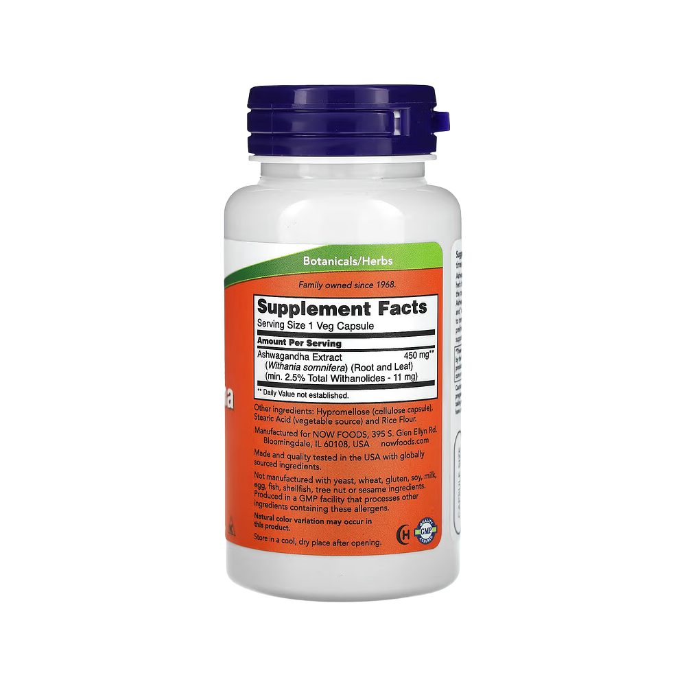 NOW Foods, Ashwagandha Standardized Extract 450mg, 90 Veg Capsules