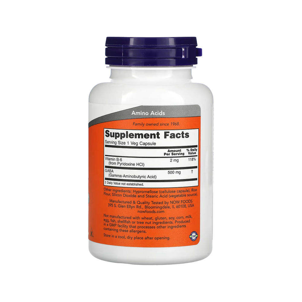 NOW Foods, GABA with Vitamin B-6 500mg, 100 Veg Capsules