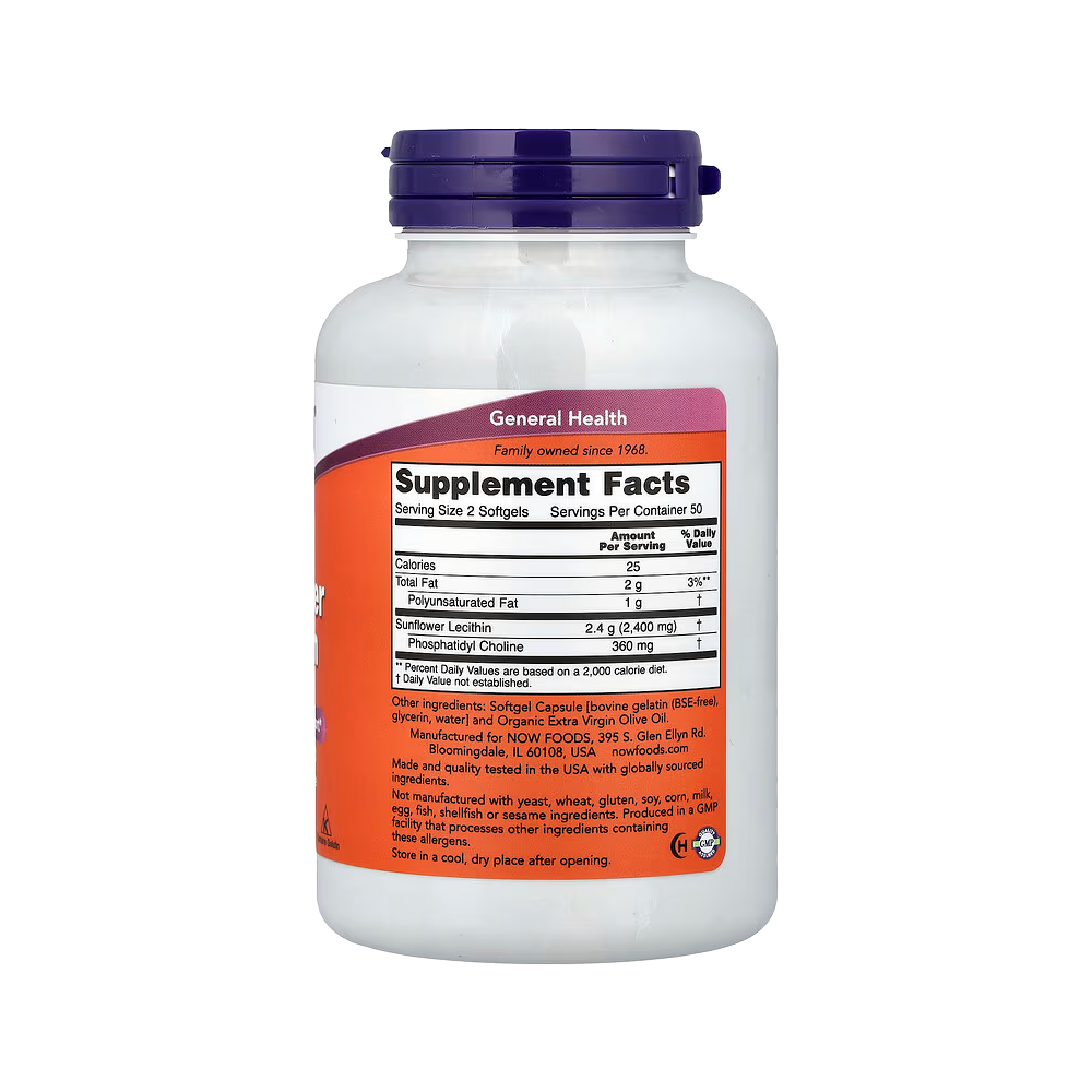NOW Foods, Sunflower Lecithin, 1,200 mg, 100 Softgels
