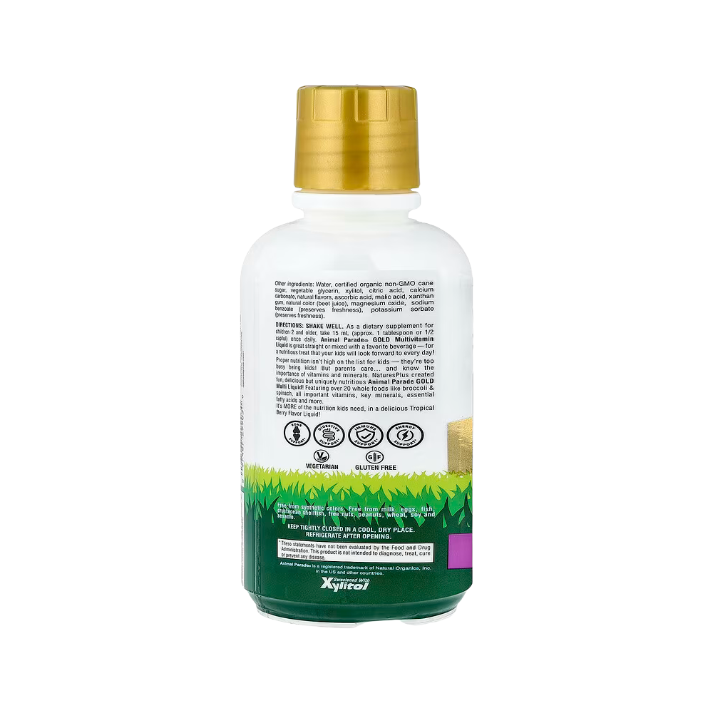 NaturesPlus, Children's Animal Parade Gold Multivitamin Liquid, Tropical Berry, 16 fl oz (473.18 ml)