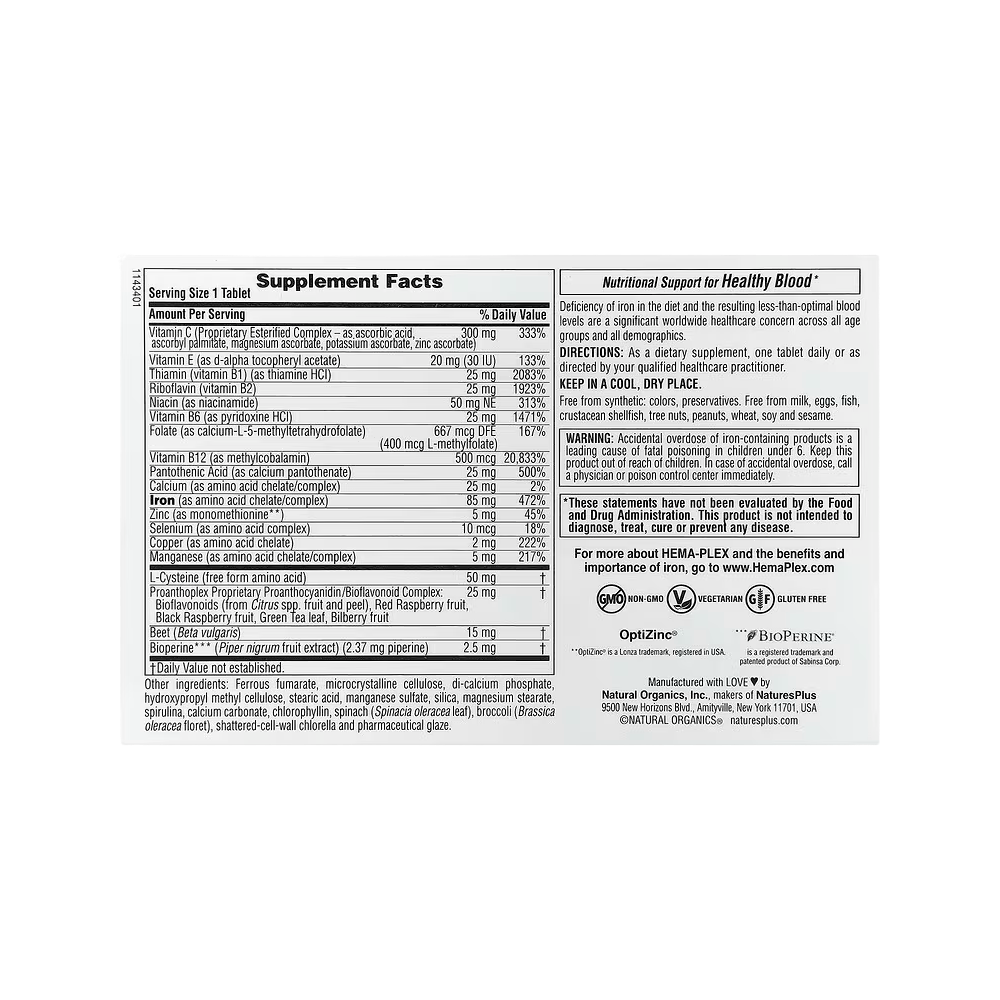 NaturesPlus, Hema-Plex® Iron, 30 Slow-Release Tablets