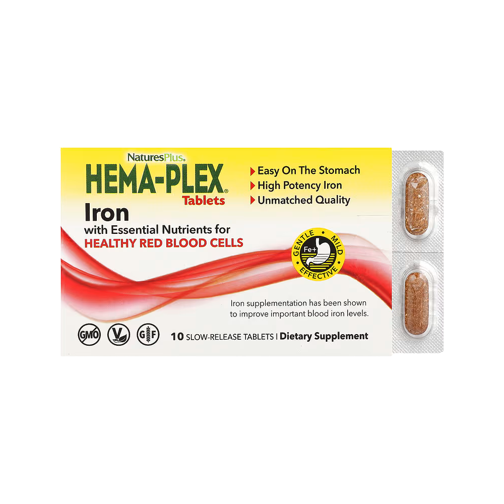 NaturesPlus, Hema-Plex Iron with Essential Nutrients, 10 Slow Release Tablets