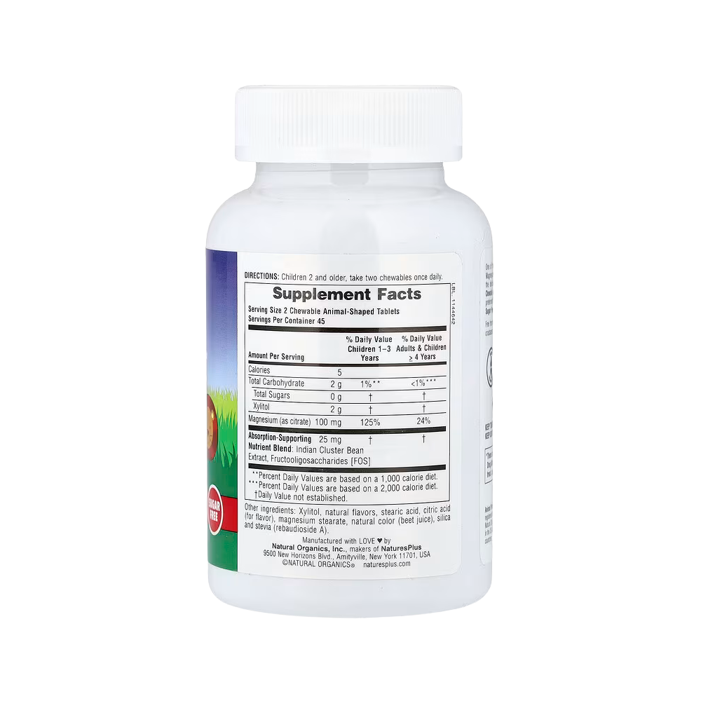 NaturesPlus, MagKidz, Animal Parade, Children's Chewable Magnesium, Cherry, 90 Animal-Shaped Tablets (50 mg per Tablet)