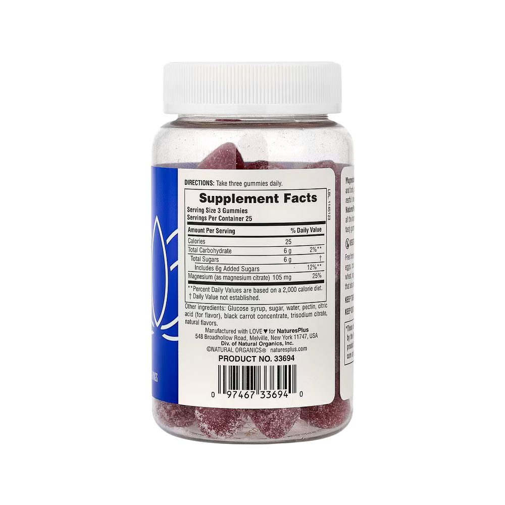 NaturesPlus, Magnesium Citrate Gummies (35mg Per Gummy), Raspberry, 75 Gummies