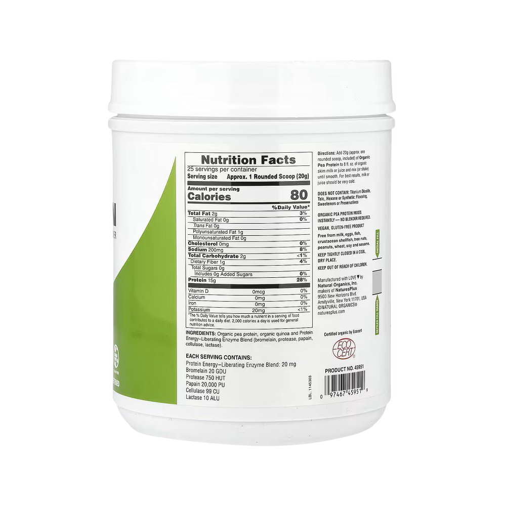 NaturesPlus, Pea Protein, Unflavored, 1.1 lbs (500 g)