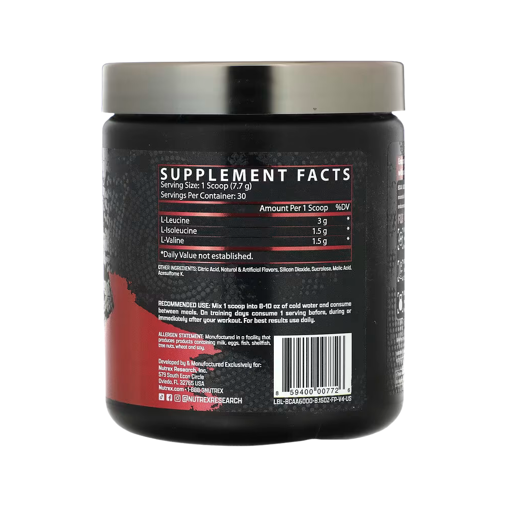 Nutrex Research, BCAA 6000, Recovery, Fruit Punch, 8.15 oz (231 g)