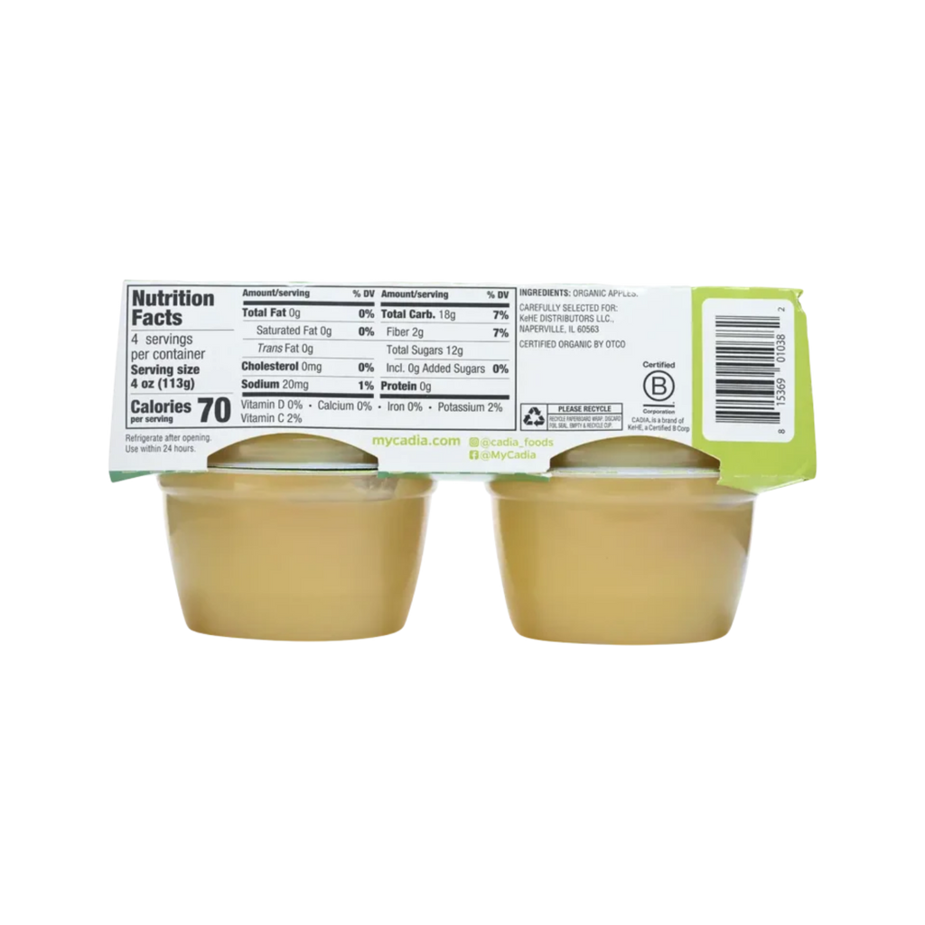 Organic Cadia, Unsweetened applesauce, 4-4 oz (113g) cups