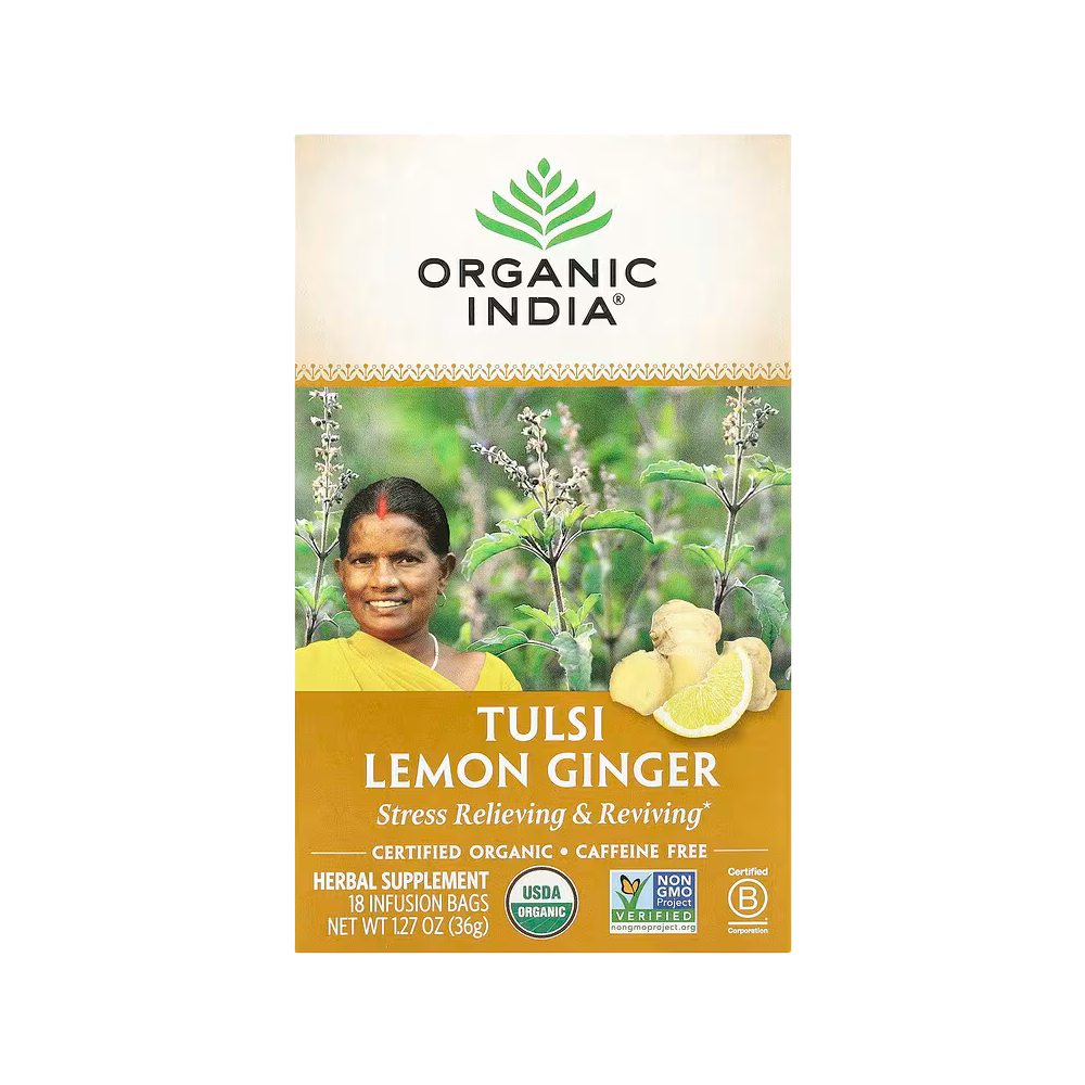 Organic India, Tulsi Lemon Ginger Tea, Caffeine-Free, 18 Infusion Bags, 1.27 oz (36 g)