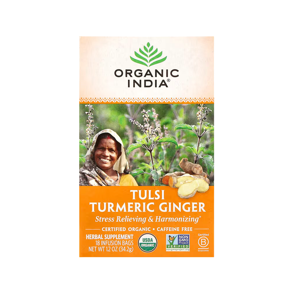 Organic India, Tulsi Turmeric Ginger Tea, Caffeine-Free, 18 Infusion Bags, 1.2 oz (34.2 g)