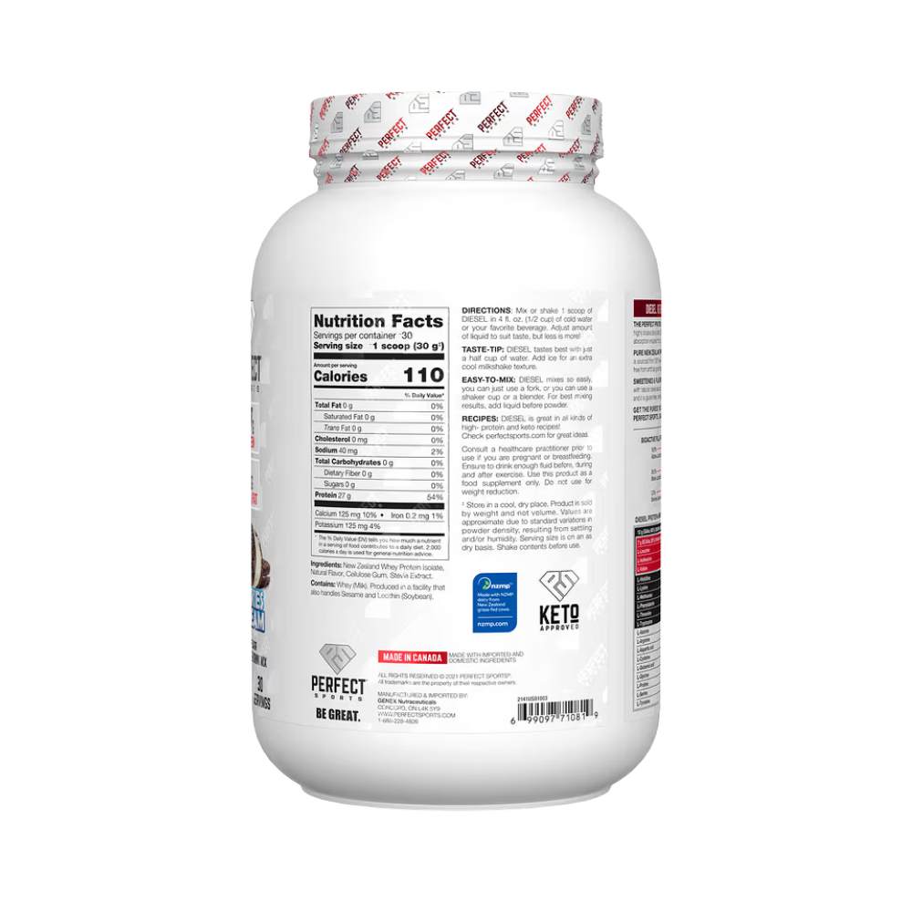 PERFECT Sports, Diesel, New Zealand Whey Isolate, Cookies 'n Cream, 2 lbs (908 g)