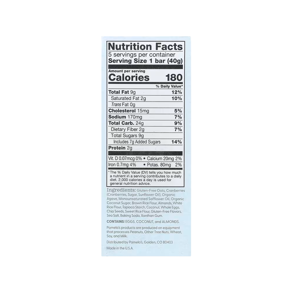 Pamela's Products, Whenever Bars, Cranberry Almond, 5 Bars, 1.41 oz (40 g) Each