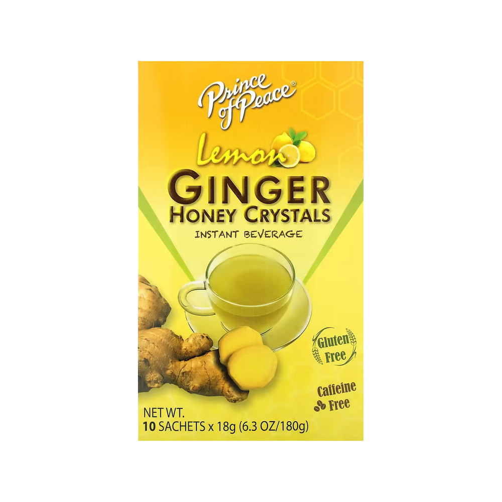 Prince of Peace, Ginger Honey Crystals, Lemon, Caffeine Free, 10 Sachets, 18 g Each