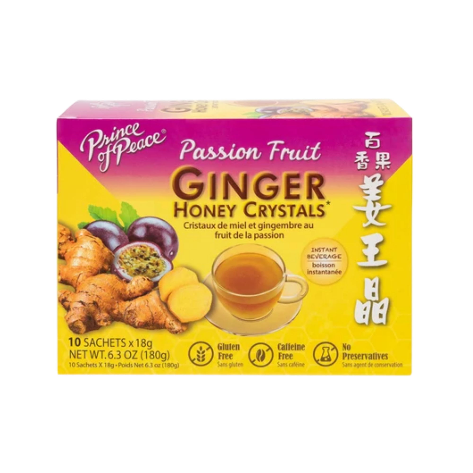 Prince of Peace, Ginger Honey Crystals, Passion Fruit, Caffeine Free, 10 Sachets, 18 g Each