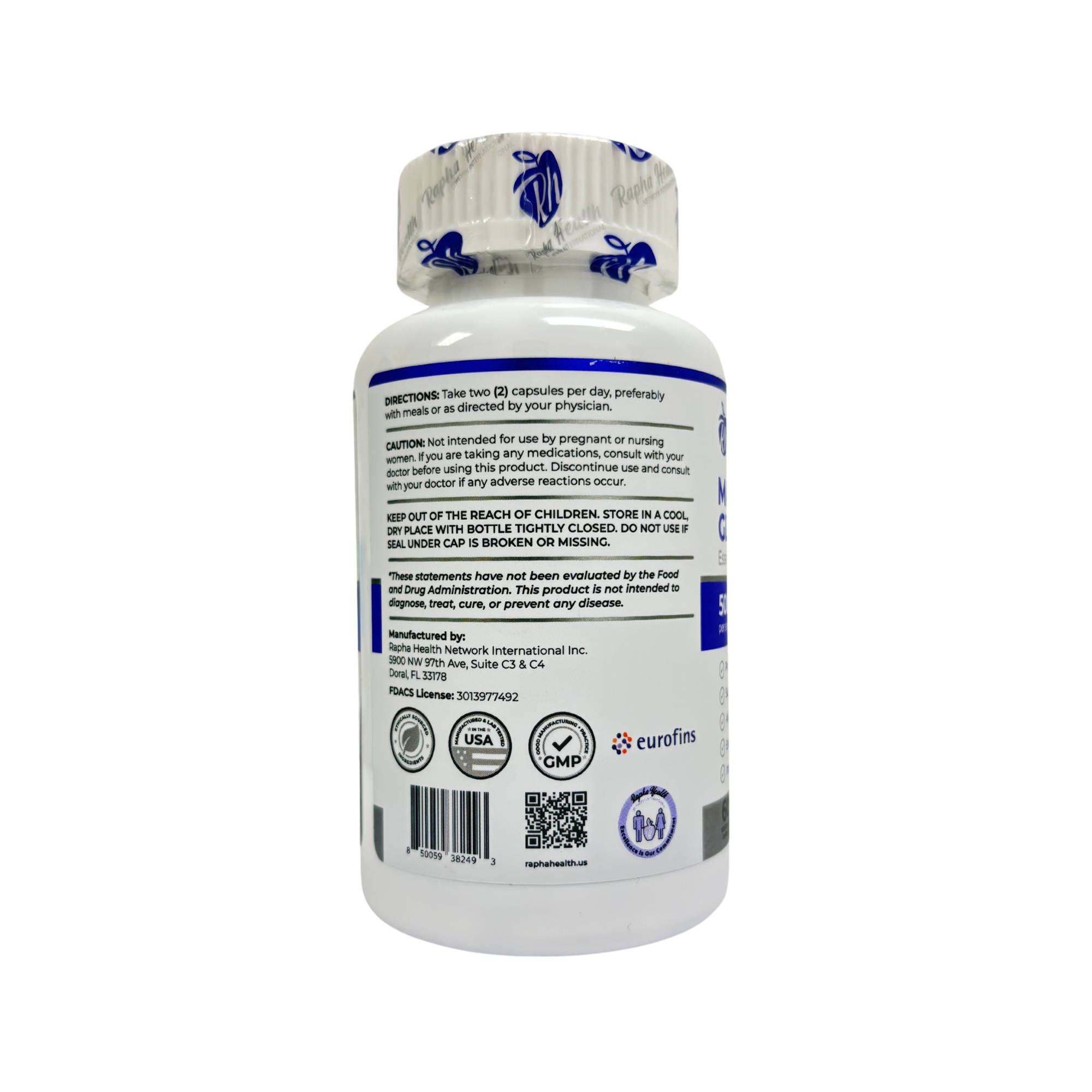 Rapha Health, Magnesium Glycinate 500mg (per serving), 60 vegetarian capsules