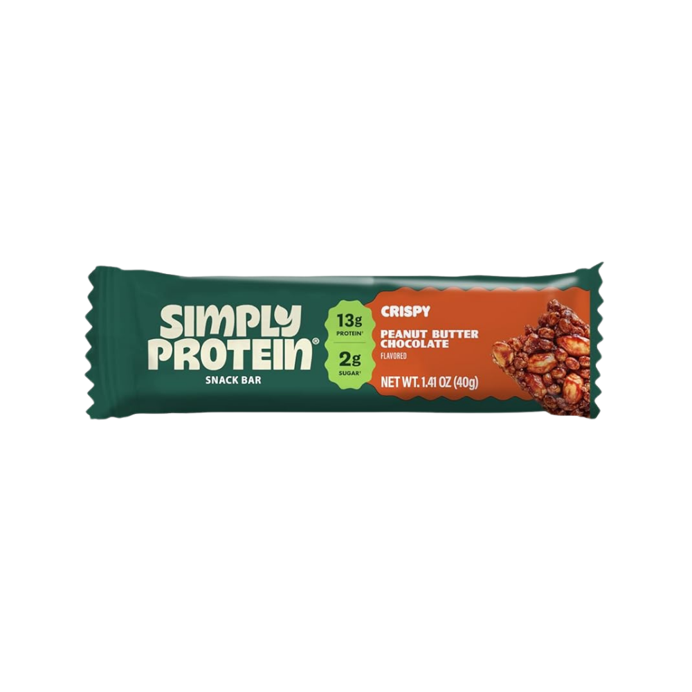 Simply Protein - Peanut Butter Chocolate Crispy Bar - Plant Based Protein Bars, 13g Protein, 2g Sugar, 7g Fiber
