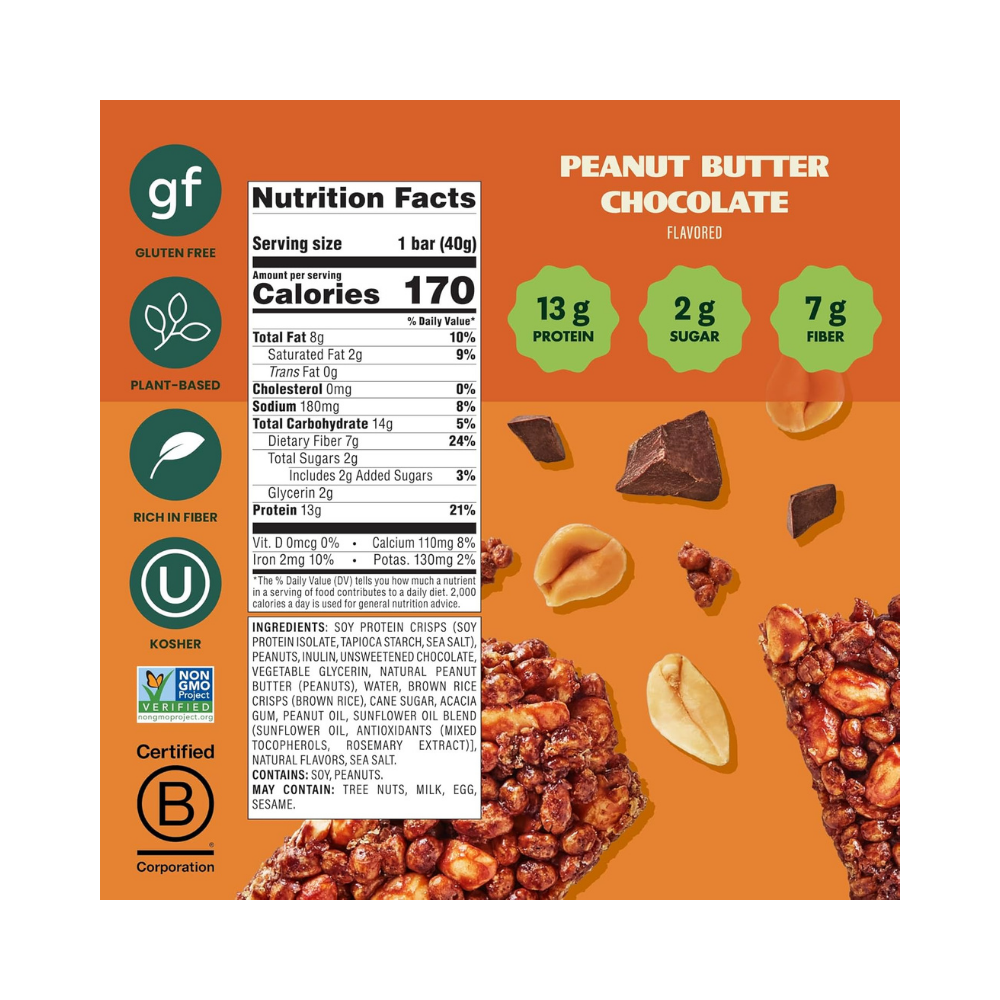 Simply Protein - Peanut Butter Chocolate Crispy Bar - Plant Based Protein Bars, 13g Protein, 2g Sugar, 7g Fiber