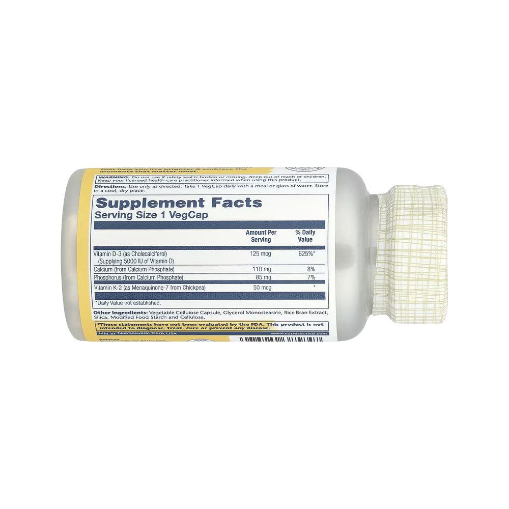 Solaray, Vitamin D3 + K2, 60 VegCaps