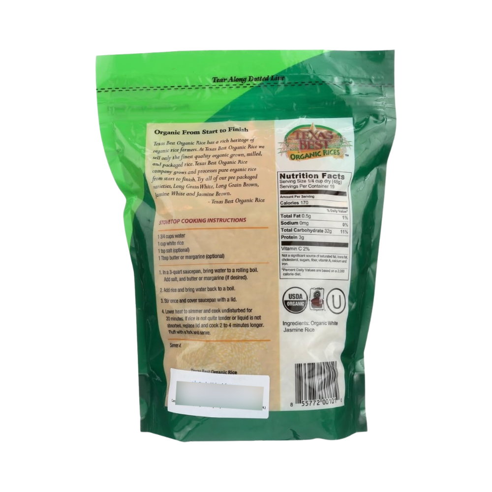 Texas Best Organic Rices, White Jasmine Rice, 32 oz (2lb) 907 g